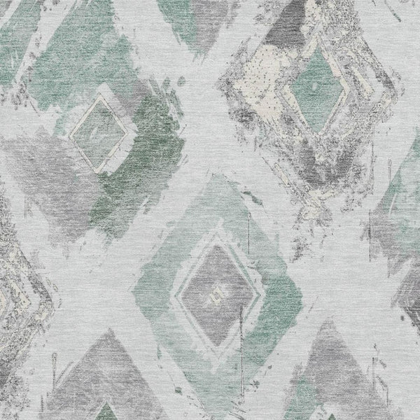 HomeRoots 9' X 12' Pale Aqua Gray Ivory Geometric Area Rug - Washable, UV-Protected, Stain-Resistant Design 696631