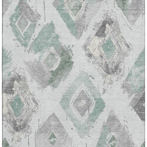 HomeRoots 9' X 12' Pale Aqua Gray Ivory Geometric Area Rug - Washable, UV-Protected, Stain-Resistant Design 696631