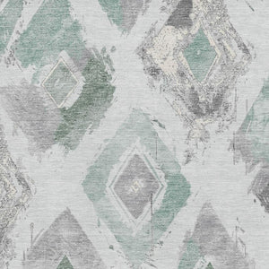 HomeRoots 10' Pale Aqua Gray and Ivory Geometric Washable Area Rug with UV Protection for Active Homes 696632