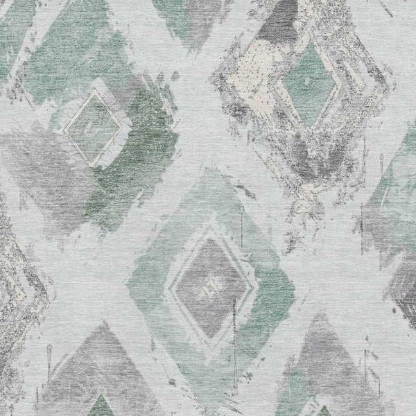 HomeRoots 10' Pale Aqua Gray and Ivory Geometric Washable Area Rug with UV Protection for Active Homes 696632