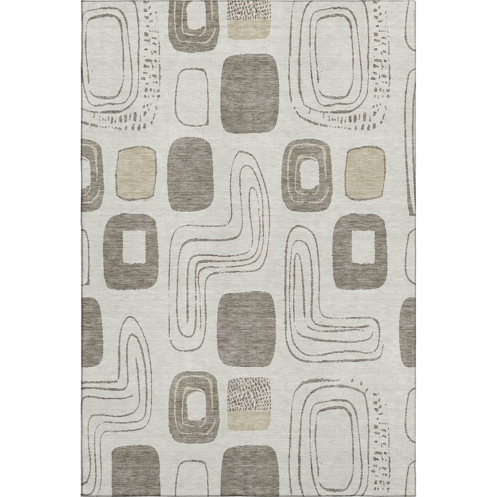 HomeRoots 5' X 8' Beige Taupe Geometric Washable Area Rug - Stylish, Durable, UV Protected for High-Traffic Areas 696634