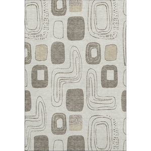 HomeRoots 5' X 8' Beige Taupe Geometric Washable Area Rug - Stylish, Durable, UV Protected for High-Traffic Areas 696634