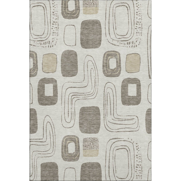 HomeRoots 5' X 8' Beige Taupe Geometric Washable Area Rug - Stylish, Durable, UV Protected for High-Traffic Areas 696634