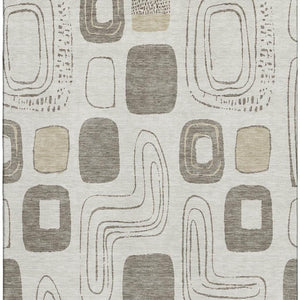 HomeRoots 5' X 8' Beige Taupe Geometric Washable Area Rug - Stylish, Durable, UV Protected for High-Traffic Areas 696634