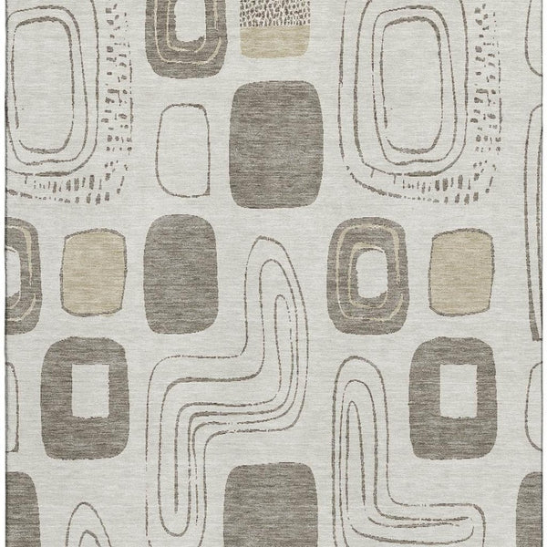 HomeRoots 5' X 8' Beige Taupe Geometric Washable Area Rug - Stylish, Durable, UV Protected for High-Traffic Areas 696634
