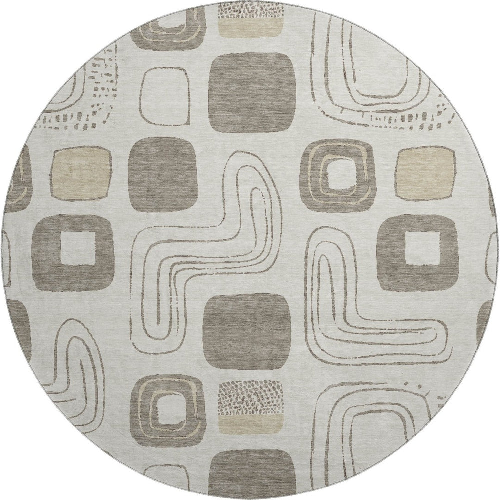 HomeRoots 8' Stylish Geometric Washable Round Rug in Beige, Taupe & Khaki – UV Protected, Kid & Pet Friendly! 696635