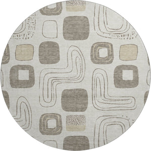 HomeRoots 8' Stylish Geometric Washable Round Rug in Beige, Taupe & Khaki – UV Protected, Kid & Pet Friendly! 696635