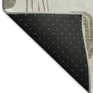HomeRoots 8' Stylish Geometric Washable Round Rug in Beige, Taupe & Khaki – UV Protected, Kid & Pet Friendly! 696635