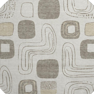 HomeRoots 8' Stylish Geometric Washable Round Rug in Beige, Taupe & Khaki – UV Protected, Kid & Pet Friendly! 696635