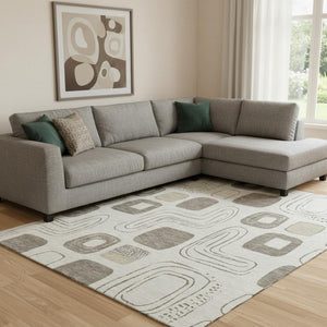 HomeRoots 8' X 10' Washable Beige Taupe & Khaki Geometric Area Rug with UV Protection for Kids & Pets 696636