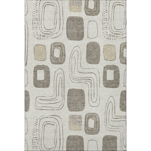 HomeRoots 9' X 12' Modern Beige Taupe & Khaki Geometric Area Rug – Washable, Stain-Resistant & UV Protected! 696637