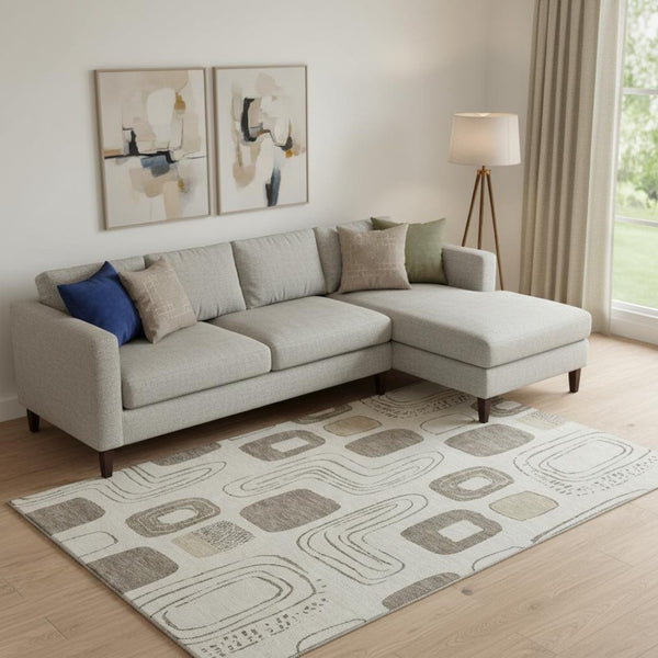 HomeRoots 10' X 14' Stylish Beige Taupe Geometric Washable Area Rug with UV Protection for Indoor & Outdoor Use 696638