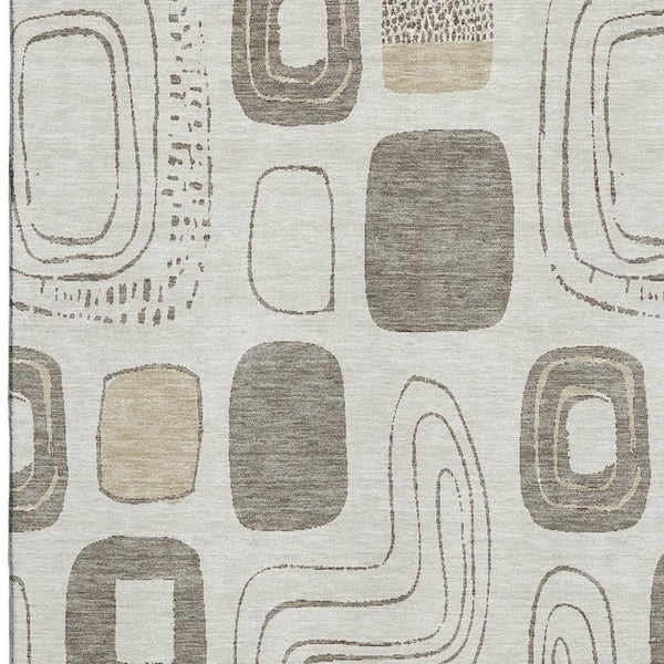 HomeRoots 10' X 14' Stylish Beige Taupe Geometric Washable Area Rug with UV Protection for Indoor & Outdoor Use 696638
