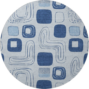 HomeRoots 8' Sky Blue & Ivory Geometric Washable Round Rug - UV Protected, Stain Resistant for Busy Homes 696641