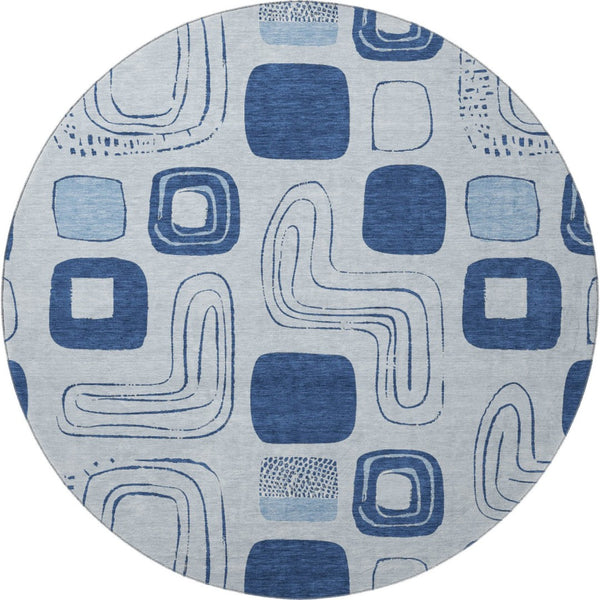 HomeRoots 8' Sky Blue & Ivory Geometric Washable Round Rug - UV Protected, Stain Resistant for Busy Homes 696641