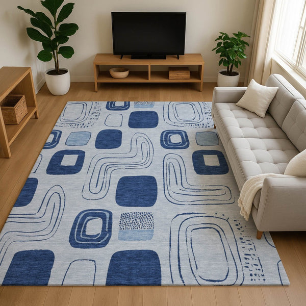 HomeRoots 8' X 10' Blue Sky Geometric Washable Area Rug - UV Protected, Stain Resistant for High-Traffic Spaces 696642