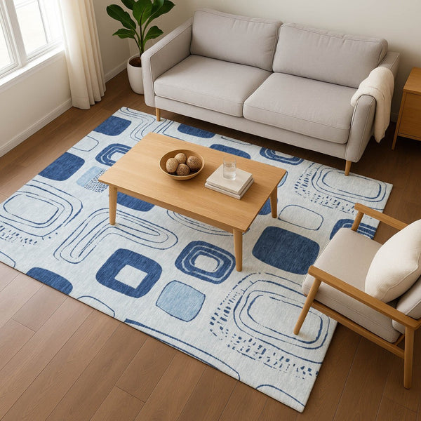 HomeRoots 8' X 10' Blue Sky Geometric Washable Area Rug - UV Protected, Stain Resistant for High-Traffic Spaces 696642