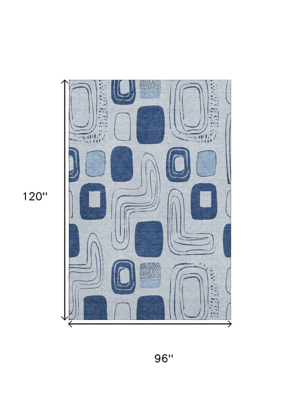 HomeRoots 8' X 10' Blue Sky Geometric Washable Area Rug - UV Protected, Stain Resistant for High-Traffic Spaces 696642