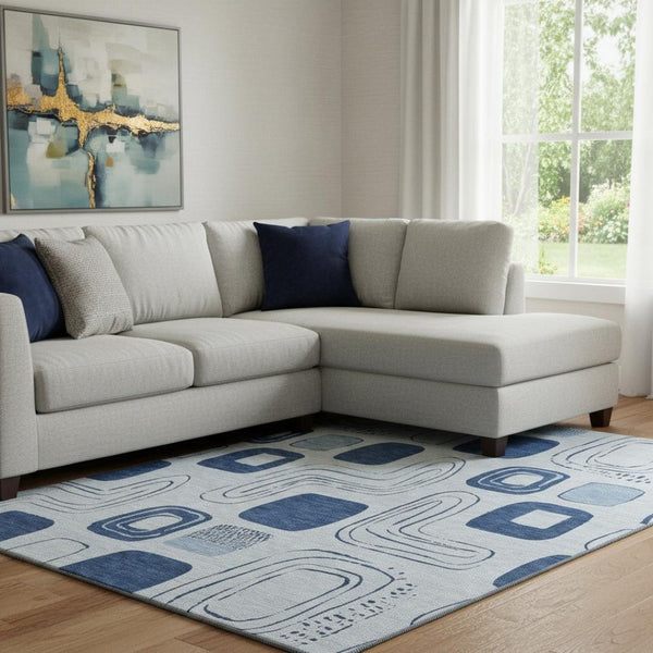 HomeRoots 8' X 10' Blue Sky Geometric Washable Area Rug - UV Protected, Stain Resistant for High-Traffic Spaces 696642