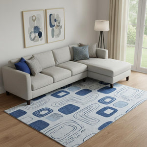 HomeRoots 10' X 14' Blue Sky Geometric Area Rug – Washable, UV-Protected, Durable for High-Traffic Spaces 696644