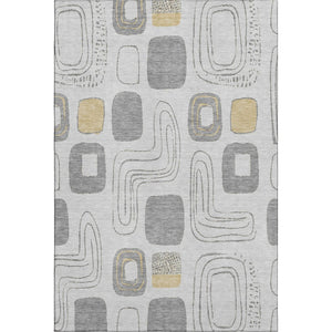HomeRoots 5' Gray Silver and Gold Geometric Area Rug - Washable, UV Protected, Durable Design for Any Room 696646