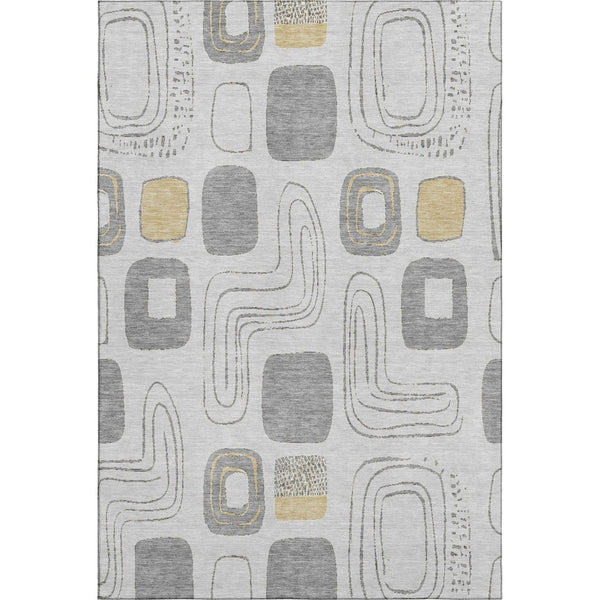 HomeRoots 5' Gray Silver and Gold Geometric Area Rug - Washable, UV Protected, Durable Design for Any Room 696646