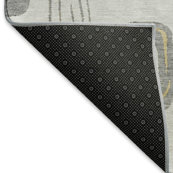 HomeRoots 5' Gray Silver and Gold Geometric Area Rug - Washable, UV Protected, Durable Design for Any Room 696646