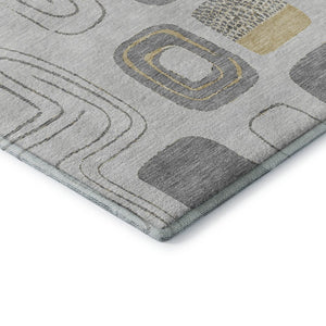 HomeRoots 5' Gray Silver and Gold Geometric Area Rug - Washable, UV Protected, Durable Design for Any Room 696646
