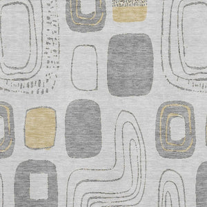 HomeRoots 5' Gray Silver and Gold Geometric Area Rug - Washable, UV Protected, Durable Design for Any Room 696646