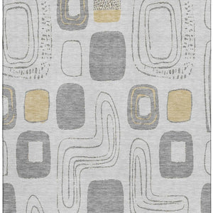 HomeRoots 5' Gray Silver and Gold Geometric Area Rug - Washable, UV Protected, Durable Design for Any Room 696646