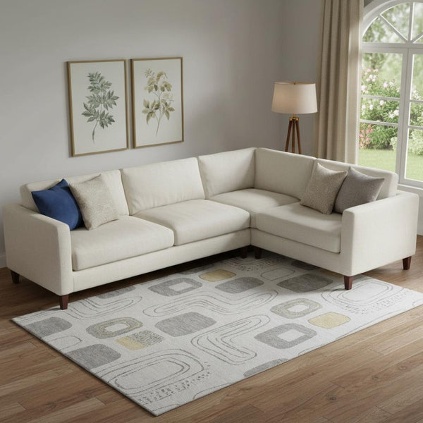 HomeRoots 9' X 12' Gray Silver Gold Geometric Area Rug - Washable, UV Protected, Stylish & Durable for Any Space 696649