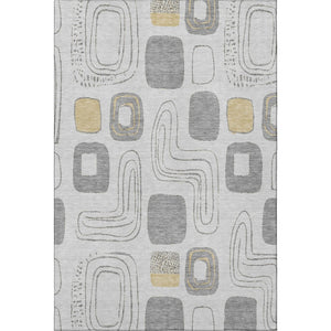 HomeRoots 9' X 12' Gray Silver Gold Geometric Area Rug - Washable, UV Protected, Stylish & Durable for Any Space 696649