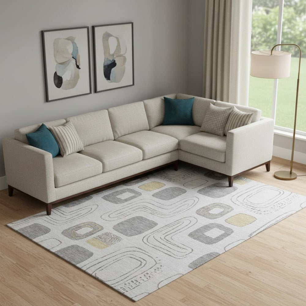 HomeRoots 10' X 14' Modern Gray Silver Gold Geometric Area Rug - Washable, UV Protected, Stylish & Durable Decor 696650
