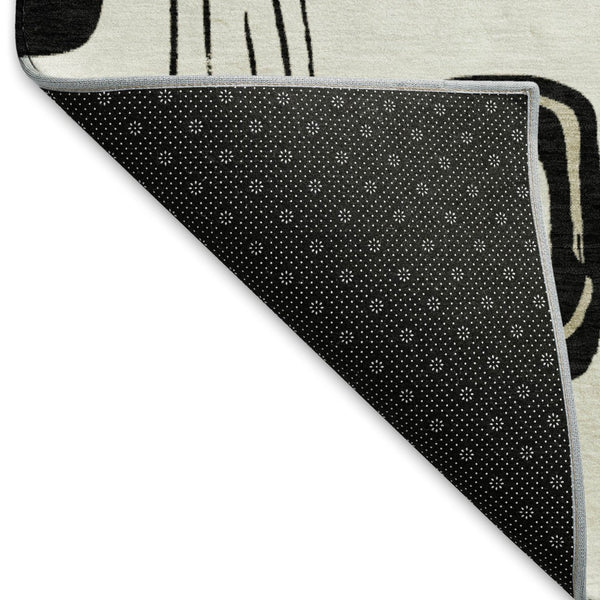 HomeRoots 5' X 8' Ivory, Black & Beige Geometric Area Rug - Washable, UV-Protected, Non-Slip & Stain-Resistant 696652
