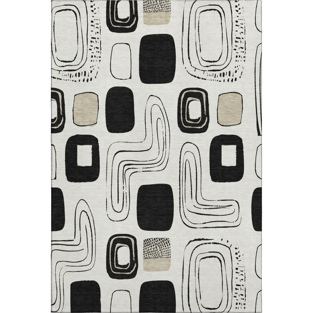 HomeRoots 9' X 12' Stylish Ivory, Black & Beige Geometric Area Rug - Washable, UV Protected & Stain Resistant 696655