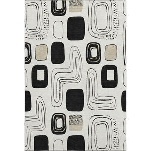 HomeRoots 10' Geometric Ivory, Black & Beige Area Rug - Durable, Washable & UV-Protected for Family Spaces 696656