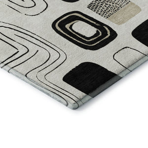 HomeRoots 10' Geometric Ivory, Black & Beige Area Rug - Durable, Washable & UV-Protected for Family Spaces 696656