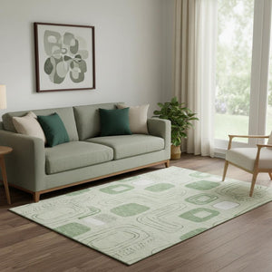 HomeRoots 5' X 8' Mint Green & Ivory Geometric Washable Area Rug - Durable, Stain Resistant, UV Protected! 696658
