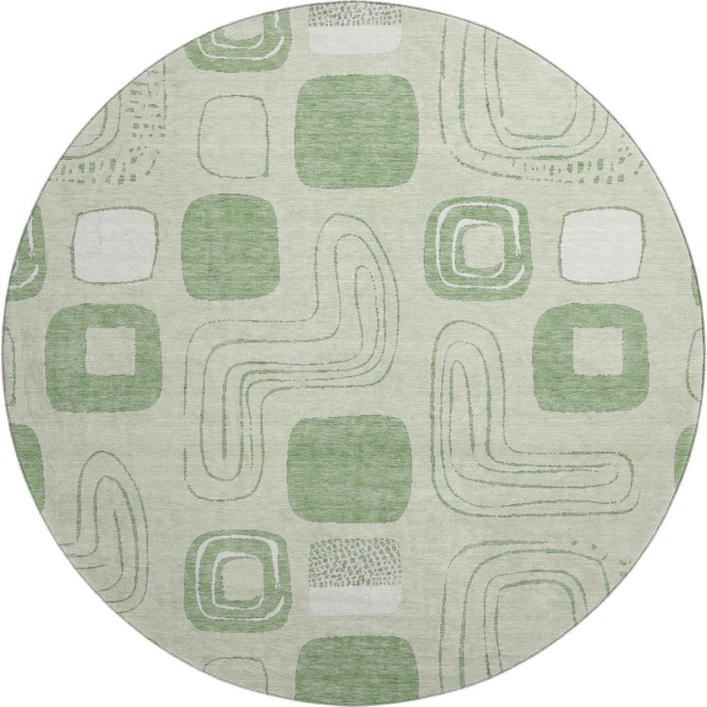 HomeRoots 8' Mint Green Geometric Round Rug - Washable, UV Protected & Stain Resistant for High-Traffic Areas 696659