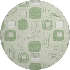 HomeRoots 8' Mint Green Geometric Round Rug - Washable, UV Protected & Stain Resistant for High-Traffic Areas 696659