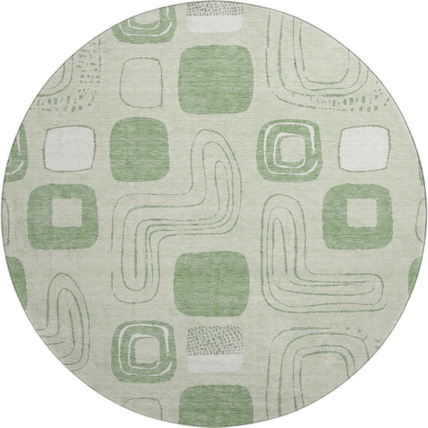 HomeRoots 8' Mint Green Geometric Round Rug - Washable, UV Protected & Stain Resistant for High-Traffic Areas 696659