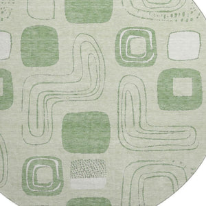 HomeRoots 8' Mint Green Geometric Round Rug - Washable, UV Protected & Stain Resistant for High-Traffic Areas 696659