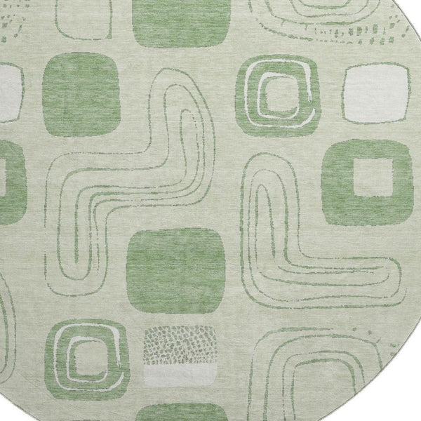 HomeRoots 8' Mint Green Geometric Round Rug - Washable, UV Protected & Stain Resistant for High-Traffic Areas 696659