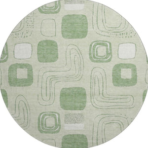 HomeRoots 8' Mint Green Geometric Round Rug - Washable, UV Protected & Stain Resistant for High-Traffic Areas 696659