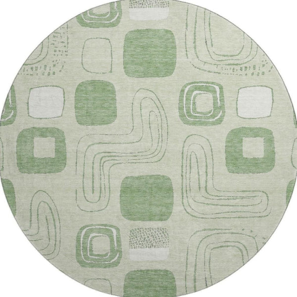 HomeRoots 8' Mint Green Geometric Round Rug - Washable, UV Protected & Stain Resistant for High-Traffic Areas 696659