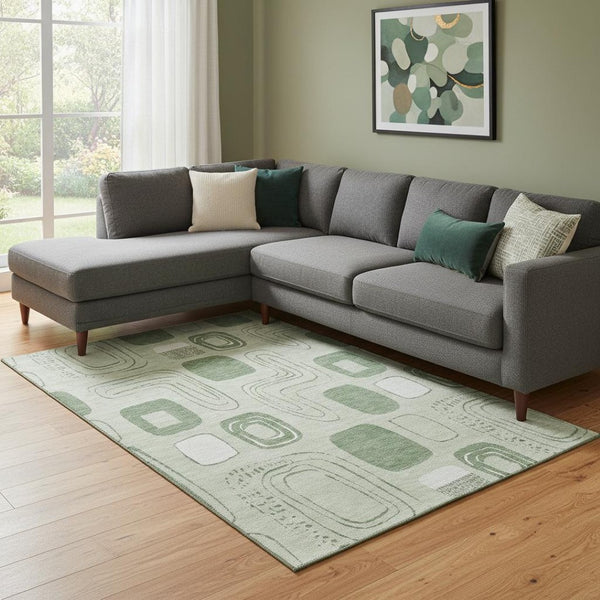 HomeRoots 8' X 10' Stylish Mint Green & Ivory Geometric Area Rug - Washable, UV Protected, Family-Friendly Design 696660