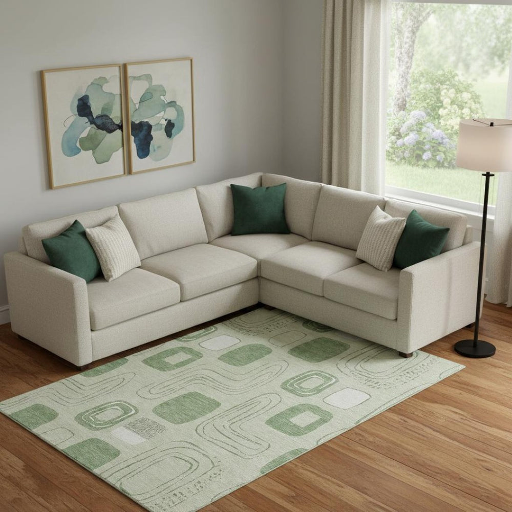 HomeRoots 9' X 12' Mint Green Geometric Area Rug with UV Protection – Durable, Washable, and Stylish for Any Space 696661