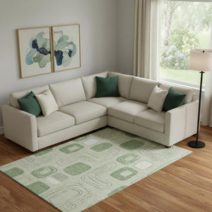 HomeRoots 9' X 12' Mint Green Geometric Area Rug with UV Protection – Durable, Washable, and Stylish for Any Space 696661