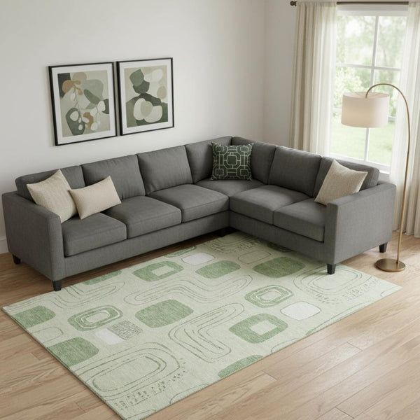 HomeRoots 10' X 14' Mint Green and Ivory Geometric Area Rug - Washable, UV Protected, Perfect for Family Spaces 696662