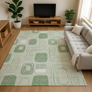 HomeRoots 10' X 14' Mint Green and Ivory Geometric Area Rug - Washable, UV Protected, Perfect for Family Spaces 696662